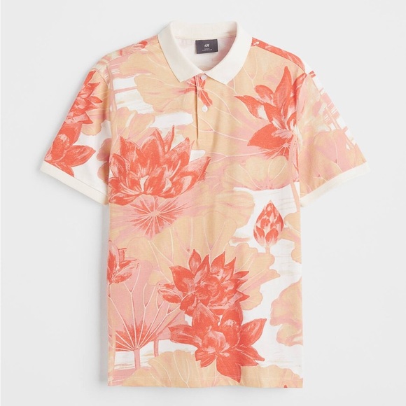 H&M Floral Pattern Slim Fit Polo Shirt - Picture 2 of 6